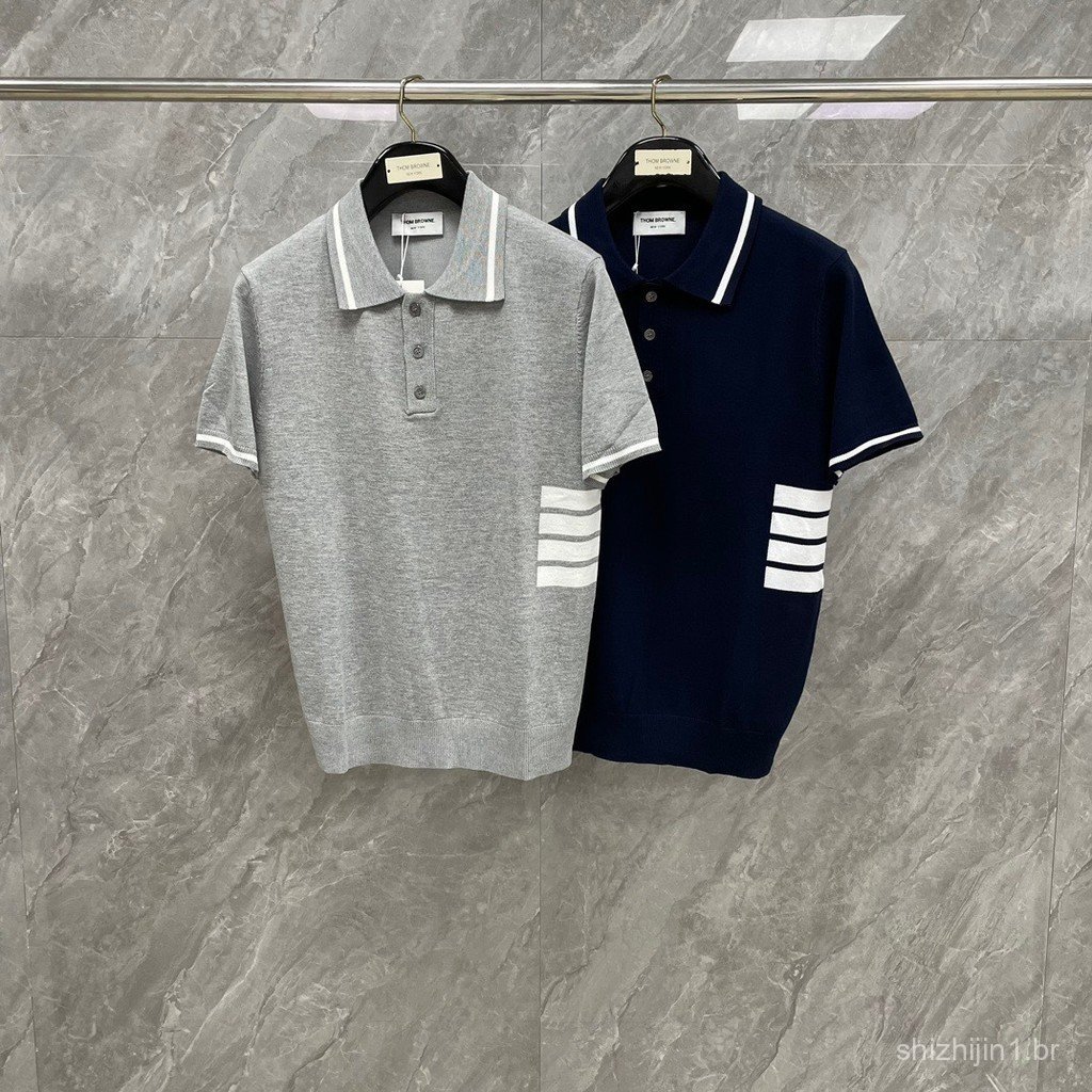 4UWV New Spring/Summer Style with Four-Bar Stripes on the Waist and Turn-down Collar POLO Men's business shirts are the