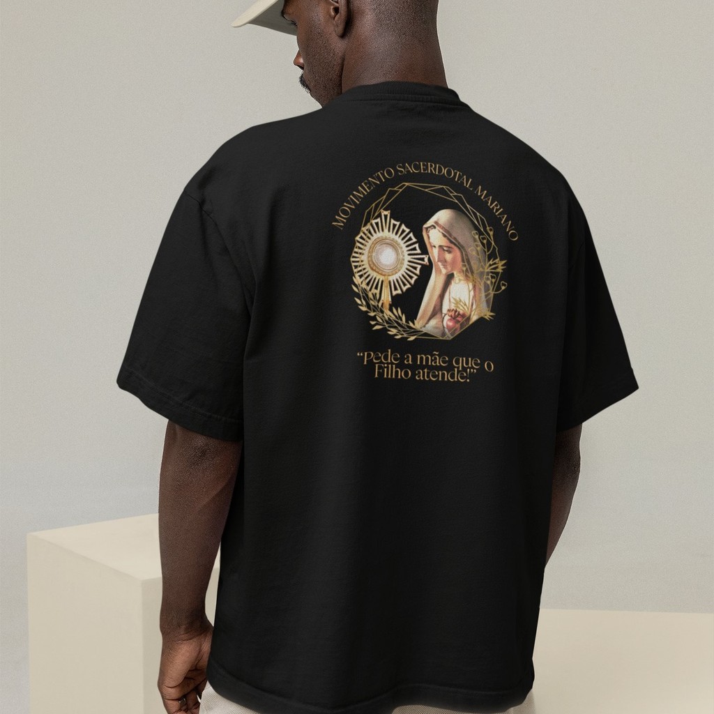 Camiseta Oversized Plus Size Cristã Católica Gola Alta Streetwear Algodão MOVIMENTO SACERDOTAL