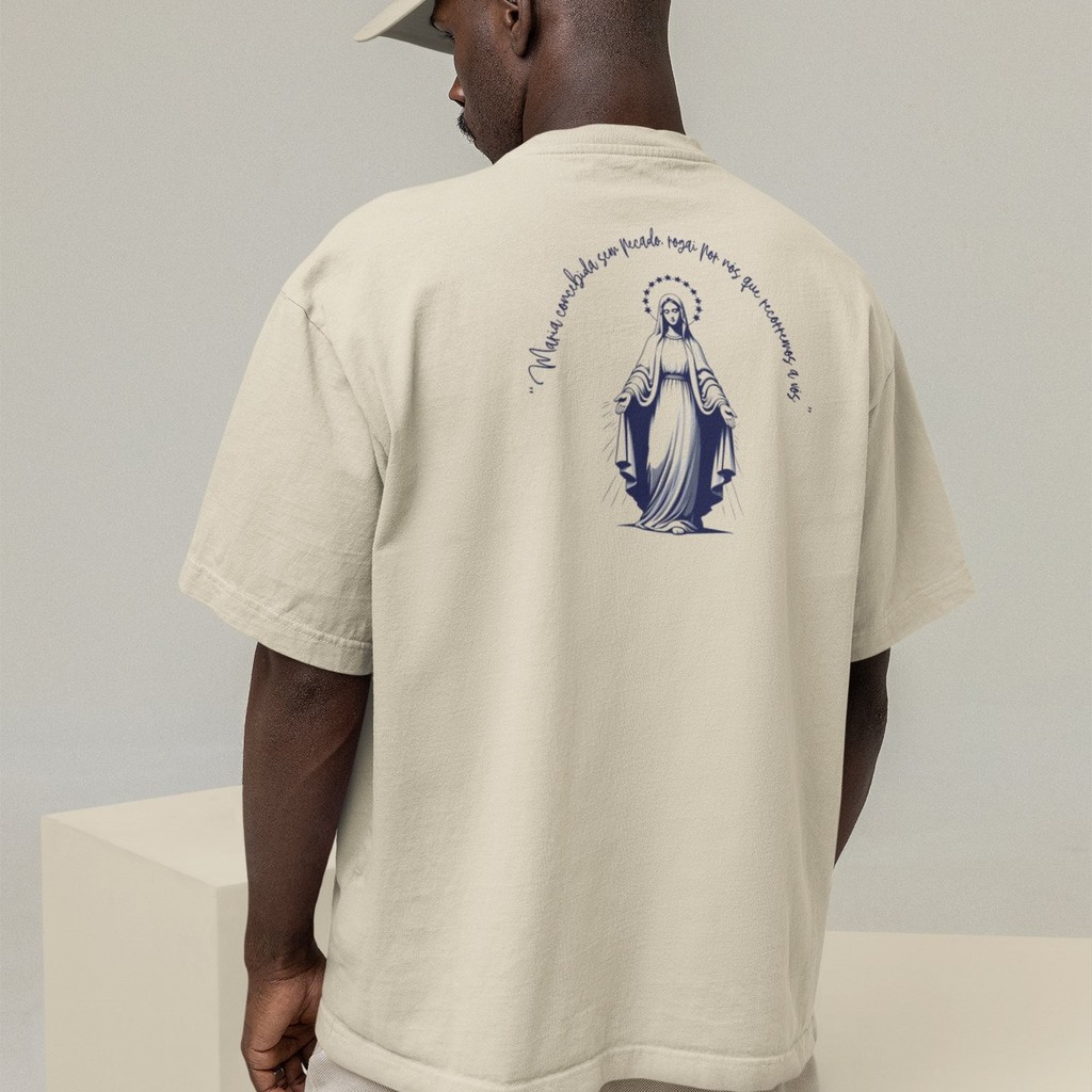 Camiseta Oversized Plus Size Cristã Católica Gola Alta Streetwear Algodão NOSSA SENHORA CONCEBIDA 236
