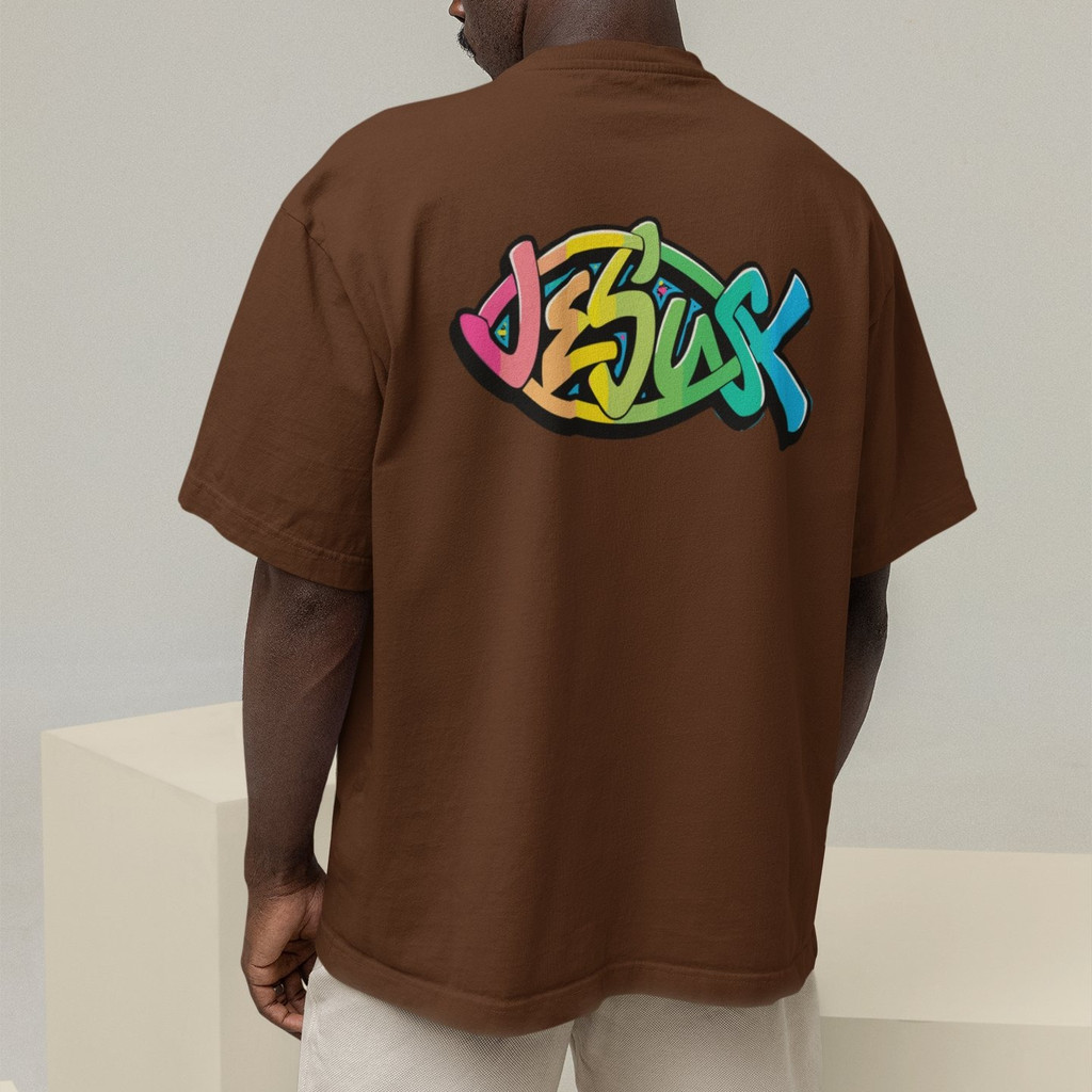 Camiseta Oversized Plus Size Cristã Católica Gola Alta Streetwear Algodão JESUS