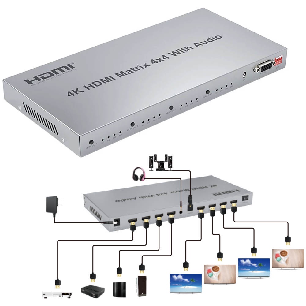 4K 4x4 HDMI Matrix Switch Splitter 1080p 60hz 4 Em 4 Saídas Display Conversor De Áudio E Vídeo Com Extrator Para PS4 PS5