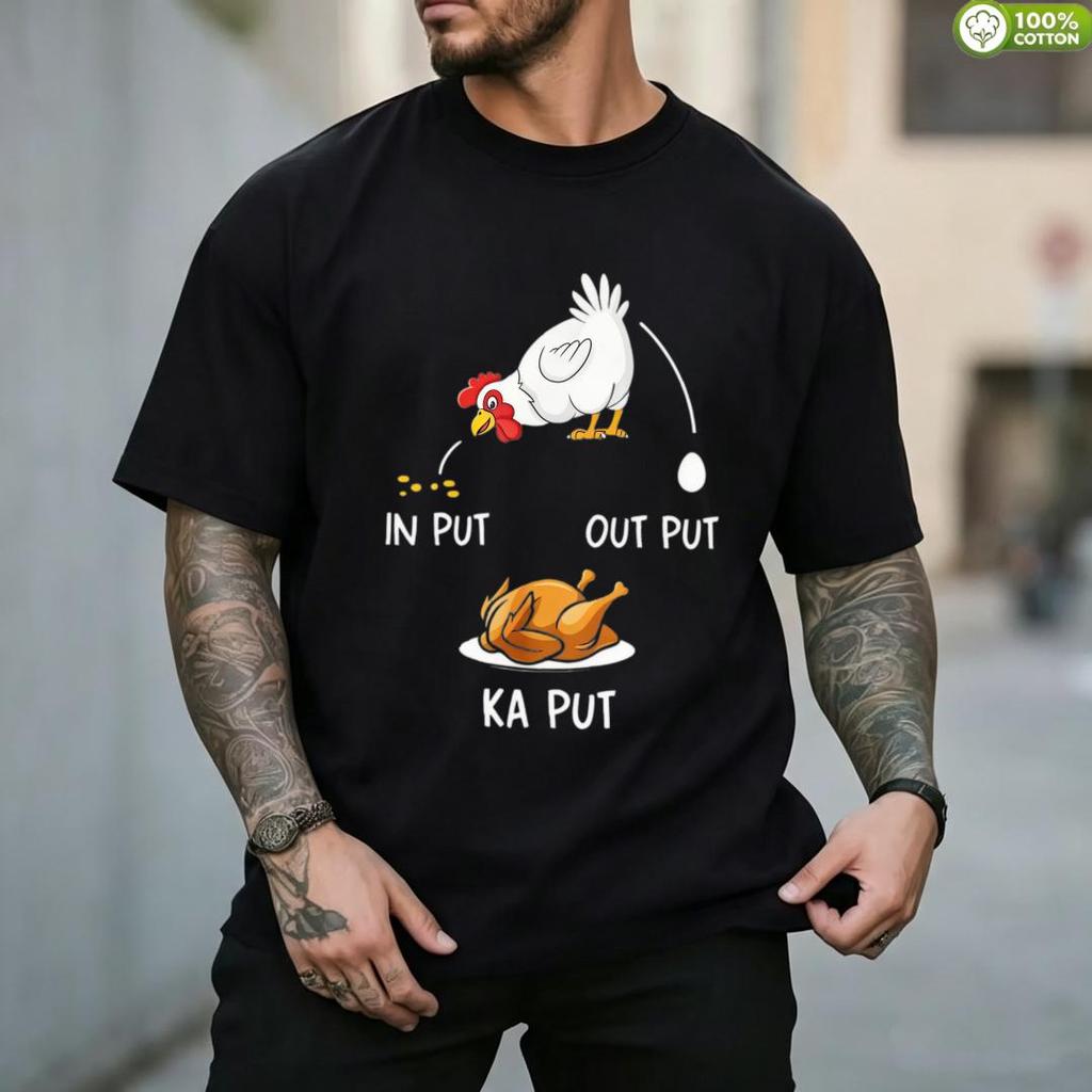 Camiseta Masculina Engraçada, Camiseta Masculina, Estampa de Galinha Input Output Ka Put Humor, Uso Casual Verão, Presen