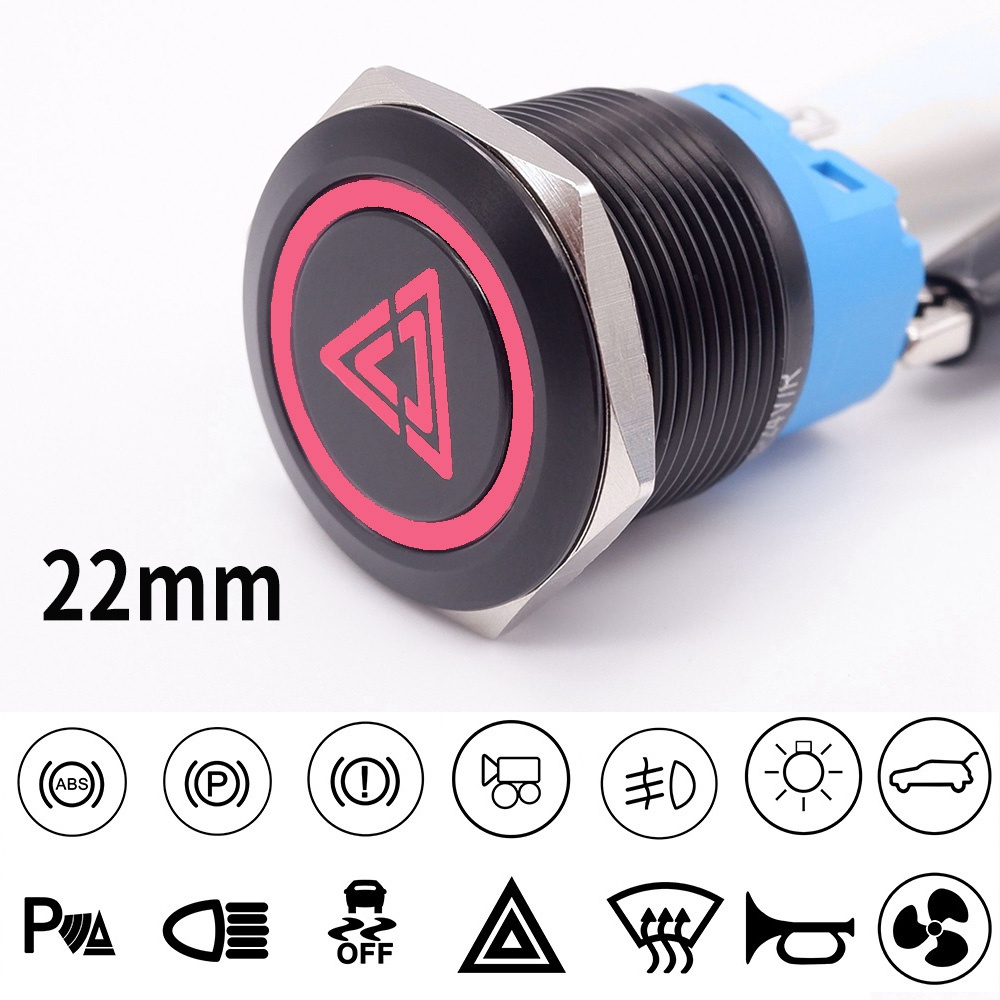 22mm Oxido Preto Botão Interruptor De Metal Custom Made Cabeça Chata À Prova D'água Energia Do Carro Ícones 12V