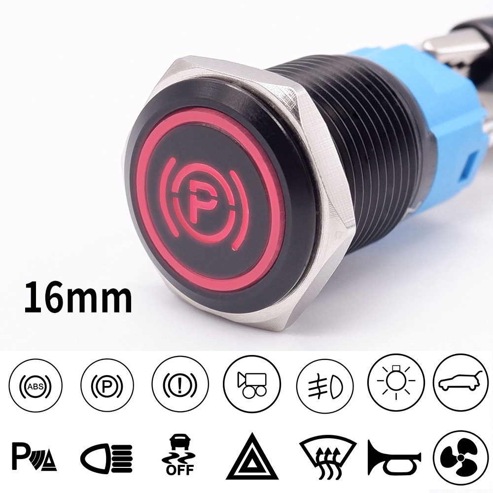 16mm Oxido Preto Botão Interruptor De Energia À Prova D'água Custom Made Cabeça Chata Com Luz LED Auto-Reset Lock 12V