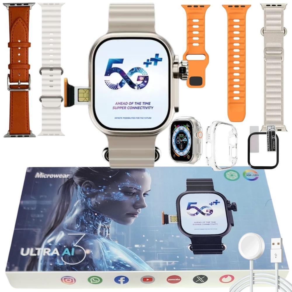 Smartwatch Ultra AI 5G com Chip e Câmera 16GB Tela Amoled 49mm + 3 Pulseiras