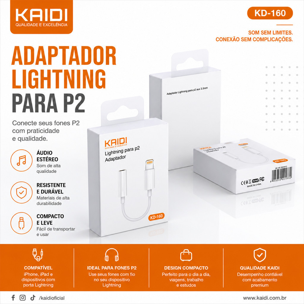 LIGHTING-P2 Adaptador Fone de Ouvido Universal Celular Smartphone Chip DAC Compatível KD-160