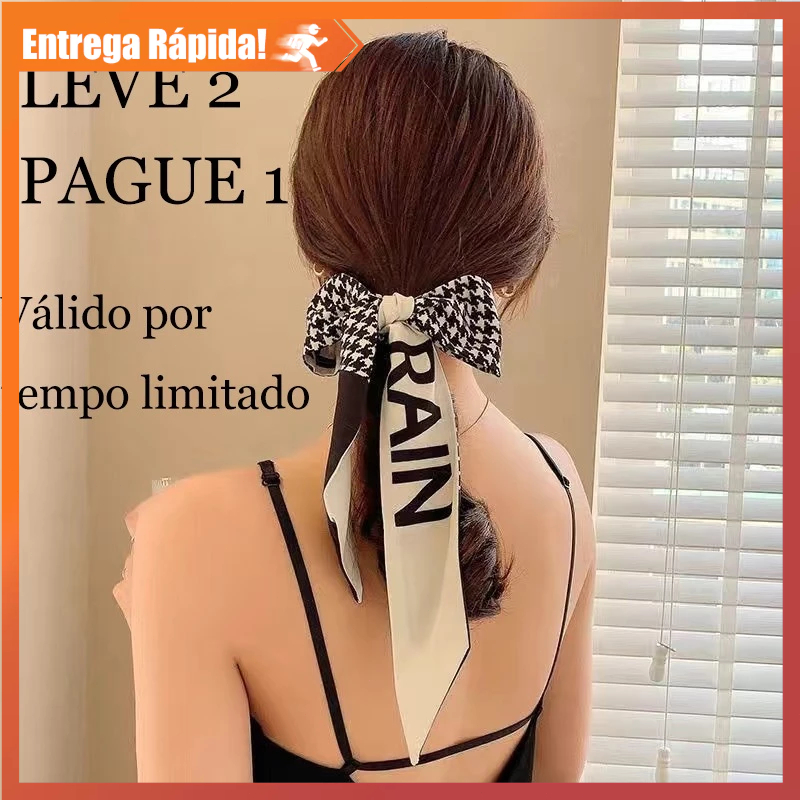Faixa Cabeça Lenço Seda Coreano 2 Peças Houndstooth Decoração Cabelo Unissex Elegante Versátil Presente