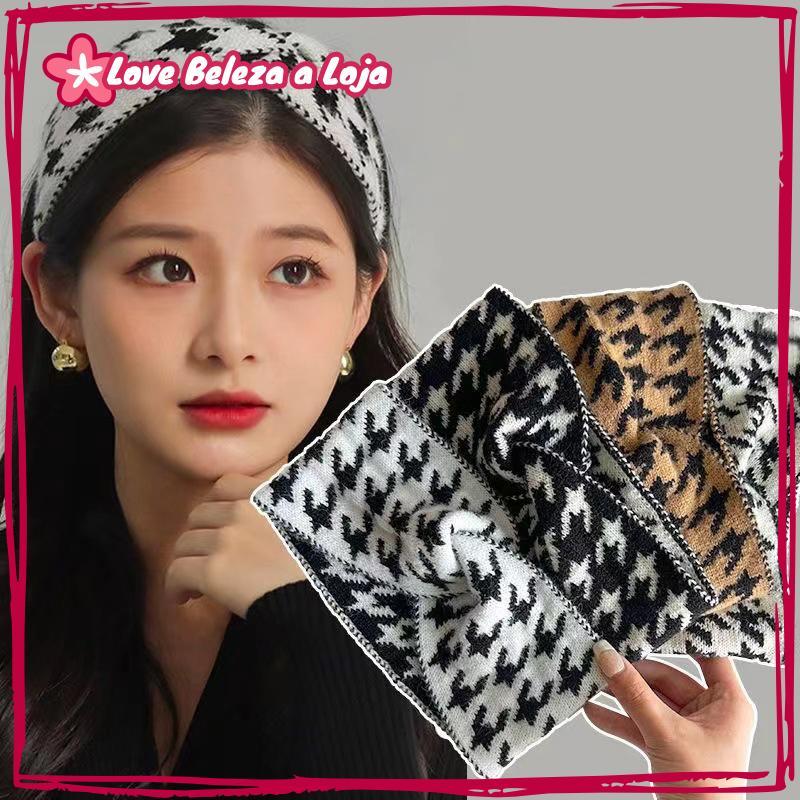 LOVEGOSHOP Houndstooth Padrão Feminino Acessórios De Cabelo Para Mulheres Estilo De Abas Largas Moldura De Argola Moda s
