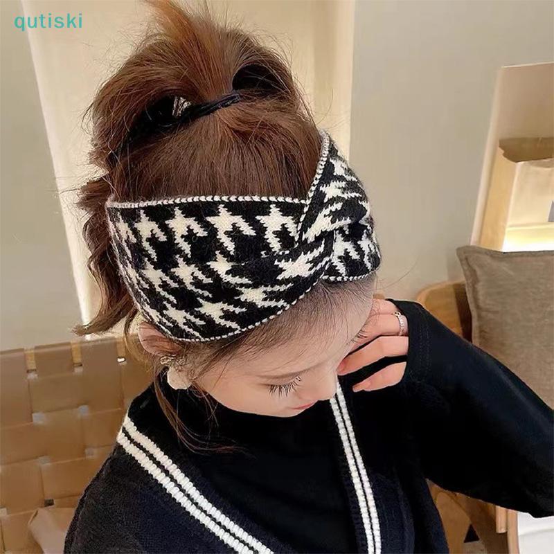 QUTI Houndstooth Padrão Acessórios De Cabelo Femininos Para Mulheres Estilo De Abas Largas Moldura De Argola Moda s ZON