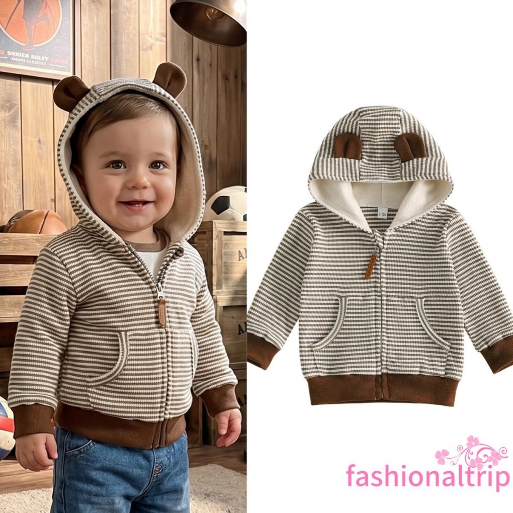 Crianças Meninos Jaqueta De Inverno Manga Longa Orelhas De Urso Houndstooth Fechamento Com Zíper Grosso Quente Outwear
