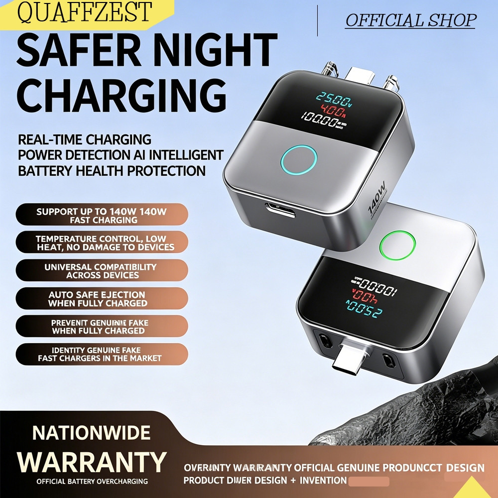 Carregador Tipo-C 140W com Desconexão Física, Proteção de Bateria e Anti-Sobrecarga para Carregamento Noturno Seguro com