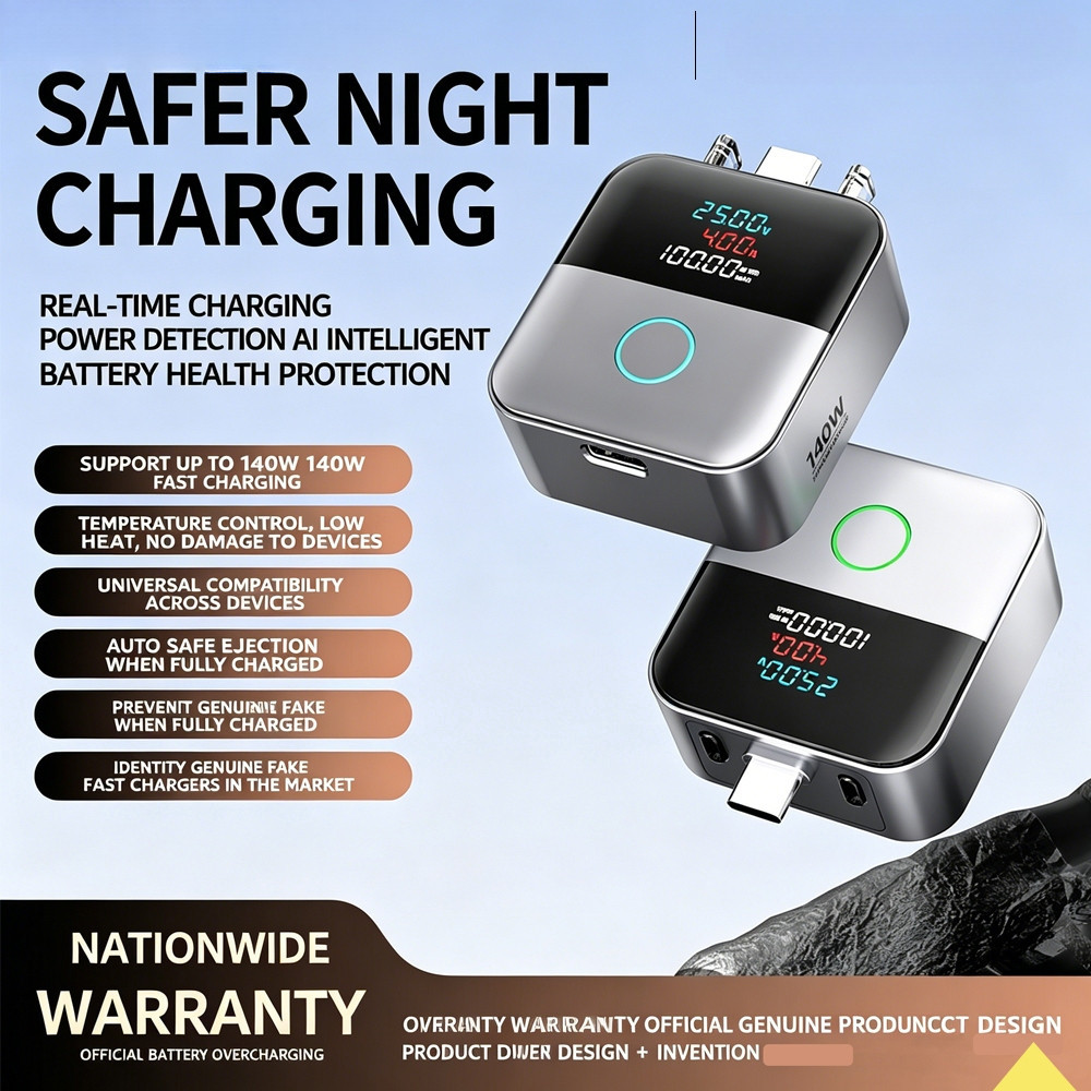 Carregador Tipo-C 140W com Desconexão Física, Proteção de Bateria, Anti-Sobrecarga para Carregamento Noturno Seguro com