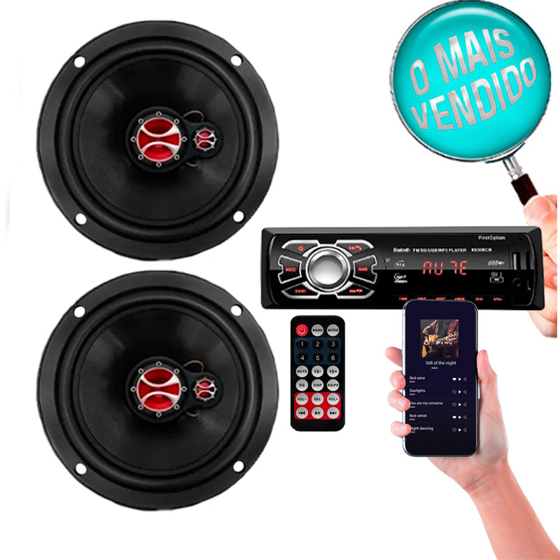 Kit Par De Auto Falantes 6 Polegadas 140w + Radio Bluetooth Usb