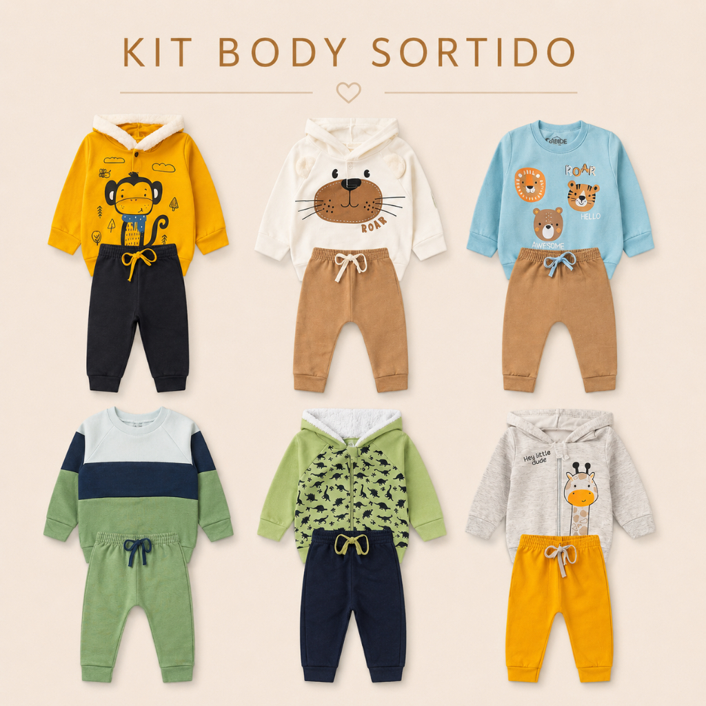 KIT 3 CASACO 3 CALÇA SORTIDO MENINO 6 PEÇAS DE ROUPA PARA BEBE