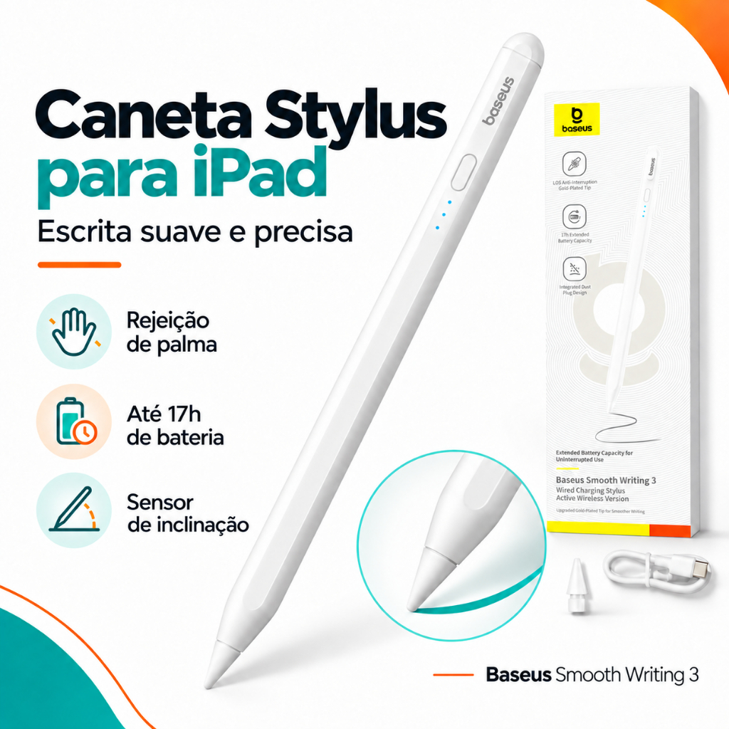 Caneta Stylus Baseus Smooth Writing 3 Active para iPad Tilt Sensitivity Magnética Rejeição de Palma Pencil