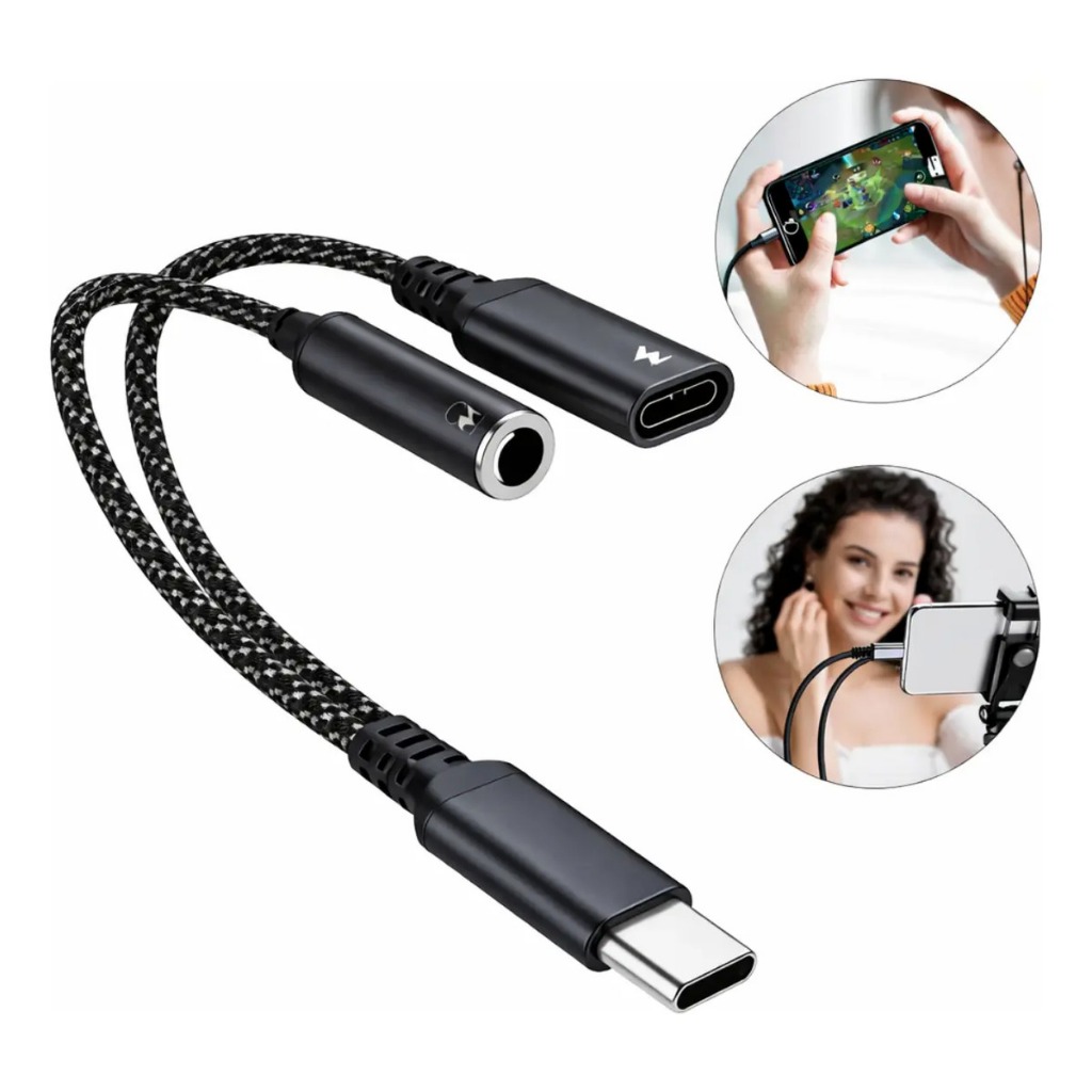 Adaptador Usb Tipo C 2 Em 1 Para 3.5mm Com Carregamento Rápido 60W Para Iphone Samsung Xiaomi MaxPro