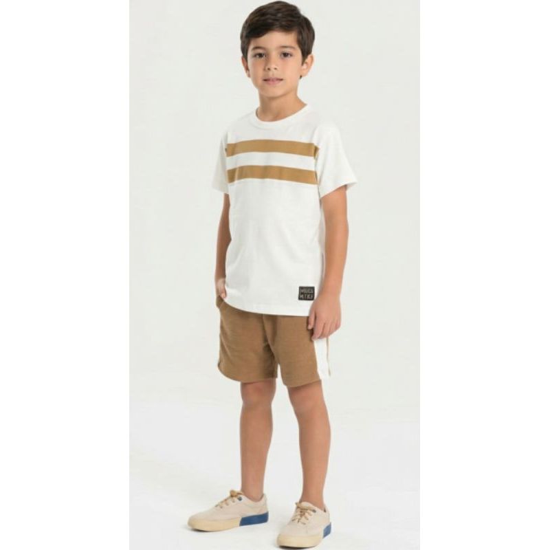 Conjunto verão Infantil Masculino Luxo – Camiseta + Bermuda. Off Whit e de 4 a 12 anos
