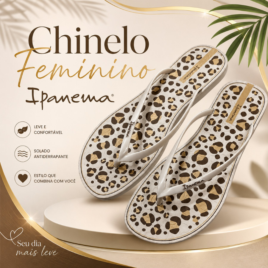 Chinelo Feminino Esatmpado Confortável Ipanema Casual Mood OFF WHIT