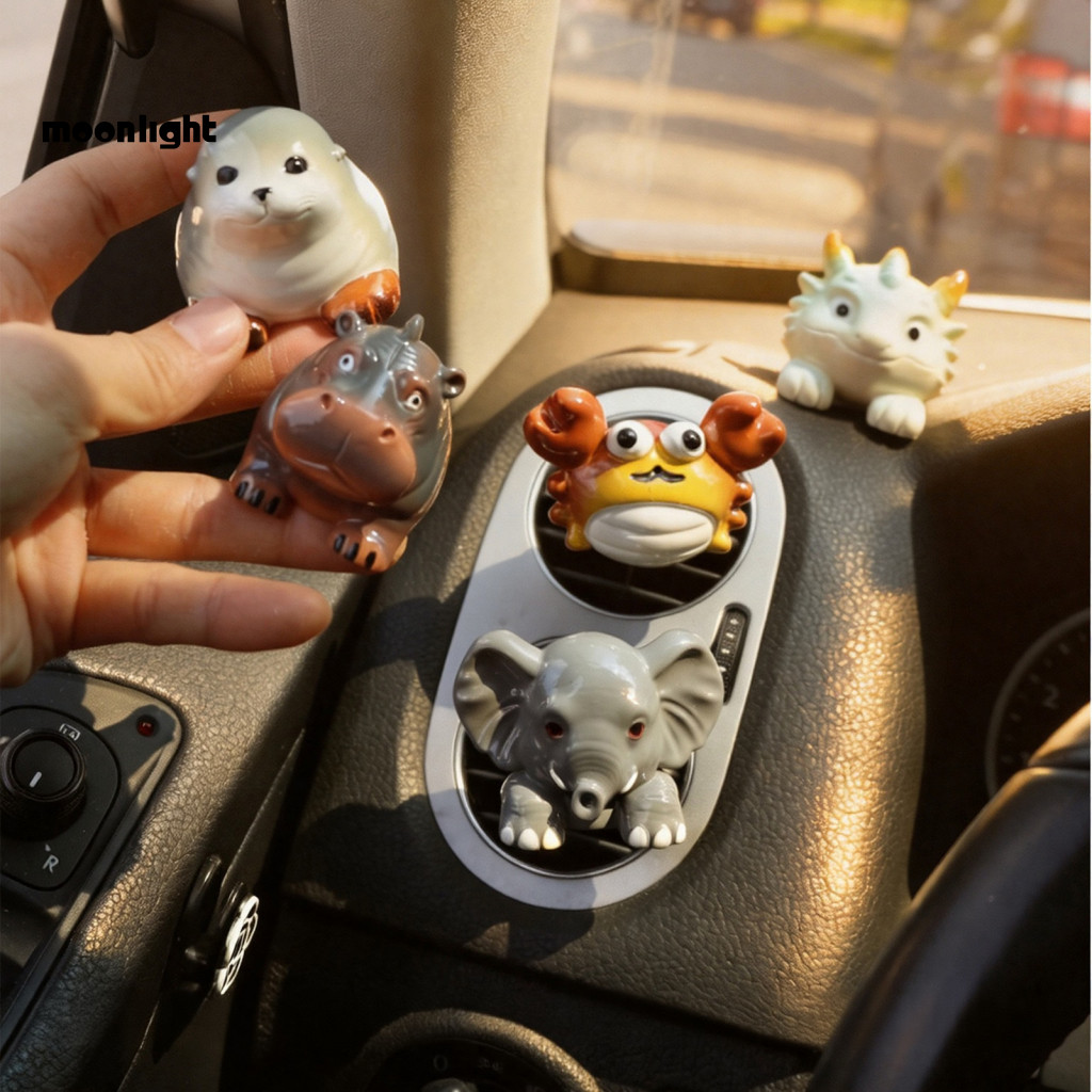 Cute Car Vent Clip Air Freshener Holder – Lying Elephant Rhino Seal Dragon Dashboard Decor with Aroma Pad Accessory fo