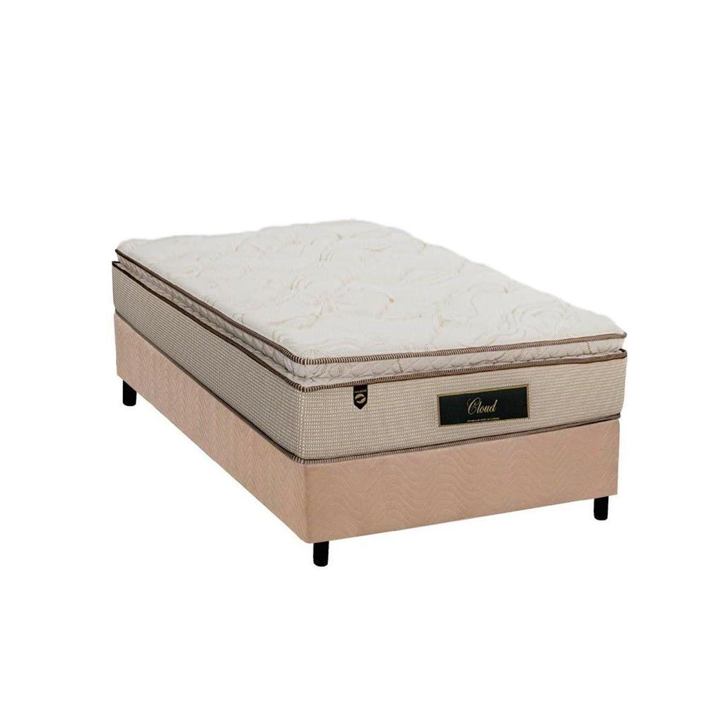 Cama Box Solteiro: Colchão Molas Luckspuma Ensacadas Cloud One Side + Base CRC Suede Clean(88x188)