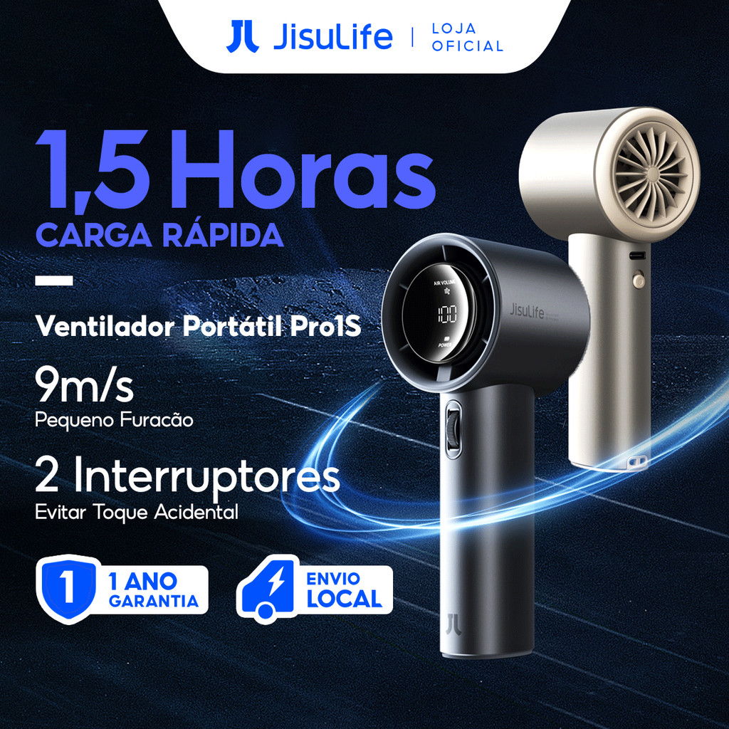 JISULIFE Ventilador Turbo Portátil Recarregável Liga de Alumínio 100 Velocidades Tela LED (Pro1S)