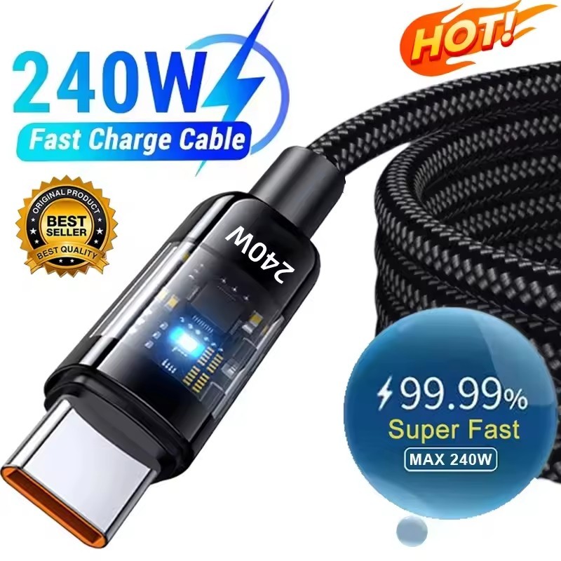 Cabo Duplo Tipo C De 240 W-De Nylon Carga Rápida Trançado-Para Laptop Tablet I-Phone Carregamento Rápido
