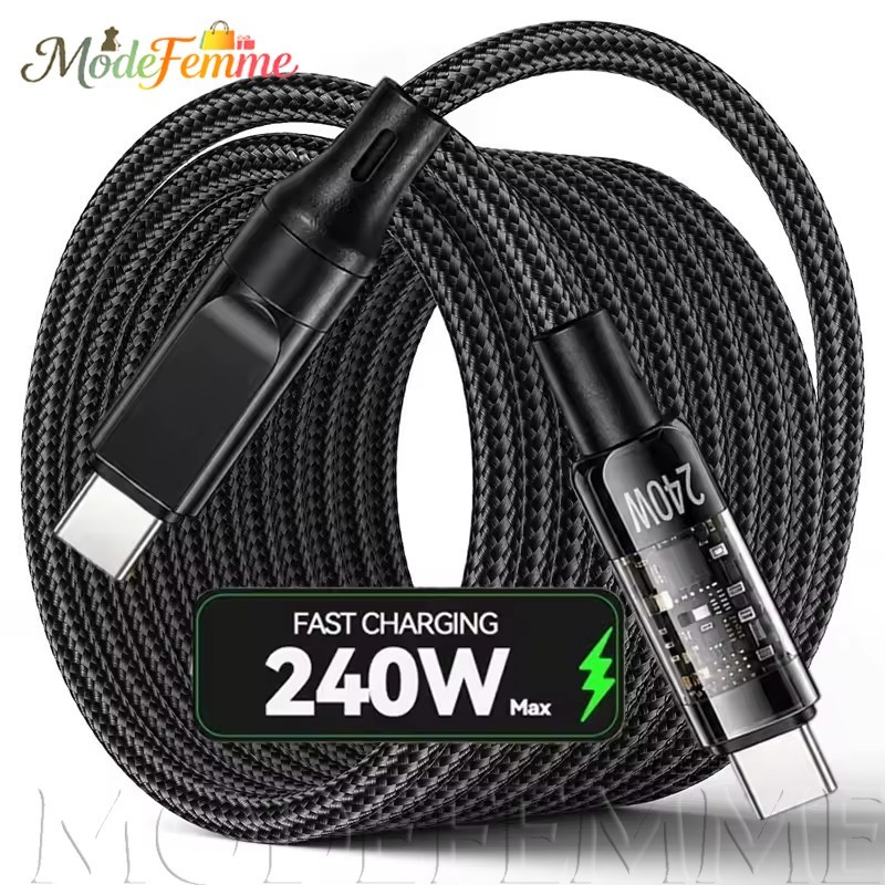 [À Venda] Cabo Duplo Tipo C De 240 W-De Carga Rápida Trançado De Nylon Carregamento Rápido Para Laptop Tablet I-Phone/En