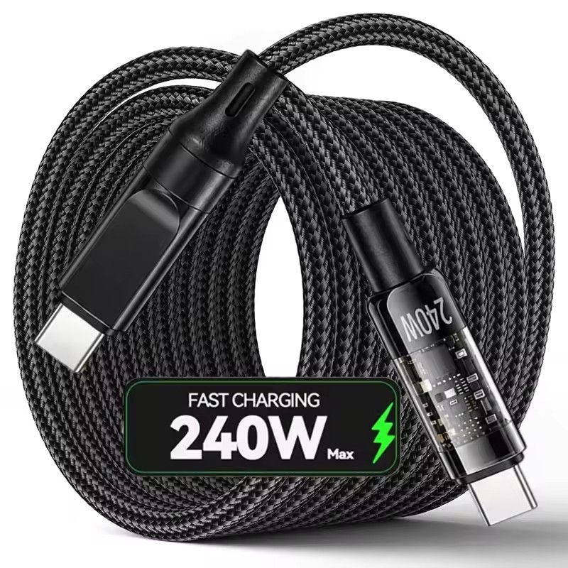 Cabo Duplo Tipo C De 240 W-De Carga Rápida Trançado De Nylon Carregamento Rápido Para Laptop Tablet I-Phone