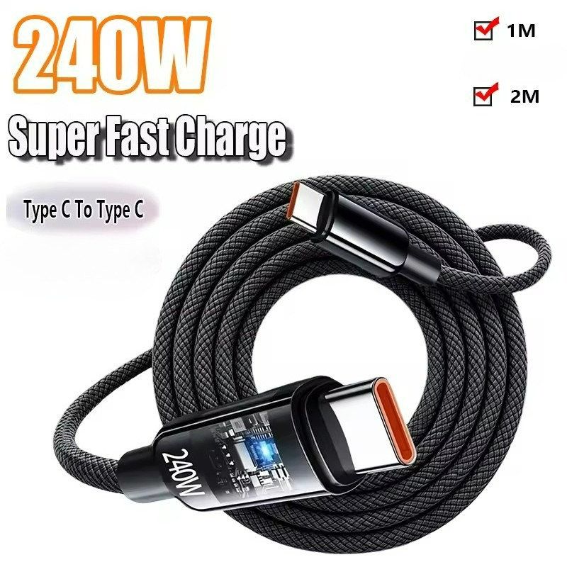 Cabo Duplo Tipo C De 240 W-De Carregamento Rápido-Para Laptop Tablet I-Phone Nylon Carga Rápida Trançado De