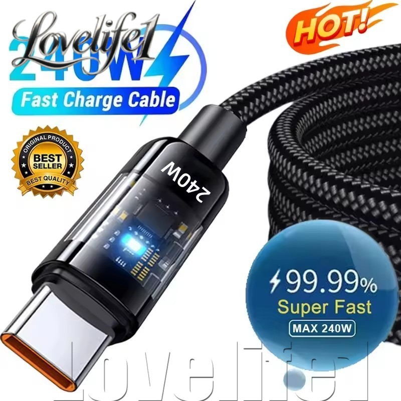 [Entrega Rápida] Cabo Duplo Tipo C De 240 W-De Nylon Carga Trançado-Para Laptop Tablet I-Phone Carregamento Rápido/Em Es