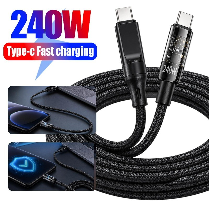 Cabo Duplo Tipo C De 240 W-De Carga Rápida Trançado De Nylon Carregamento Rápido-Para Laptop Tablet I-Phone