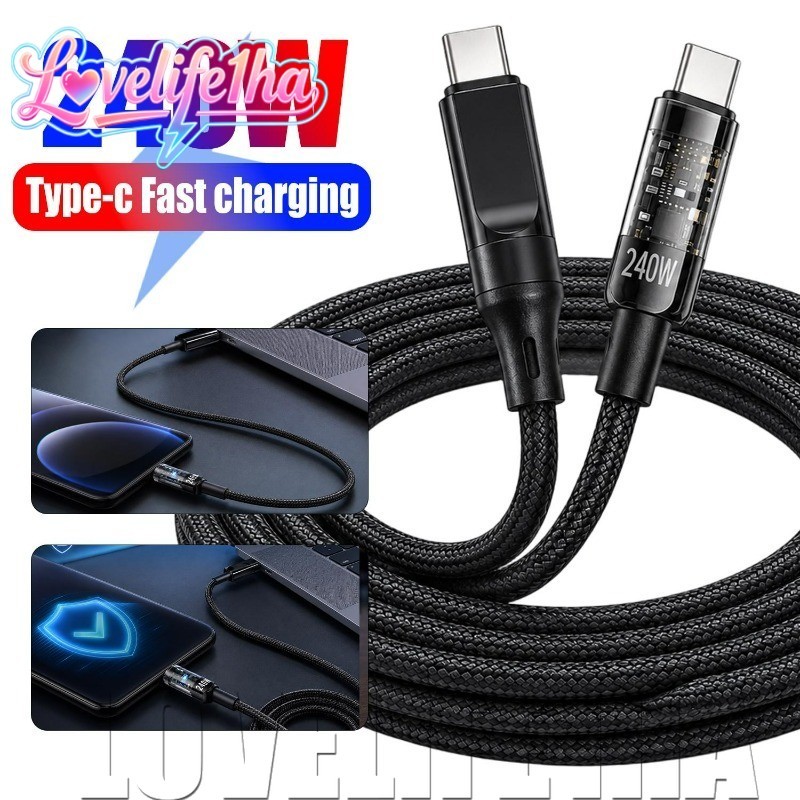 [Entrega Rápida] Cabo Duplo Tipo C De 240 W-De Carga Trançado De Nylon Carregamento Rápido-Para Laptop Tablet I-Phone/À