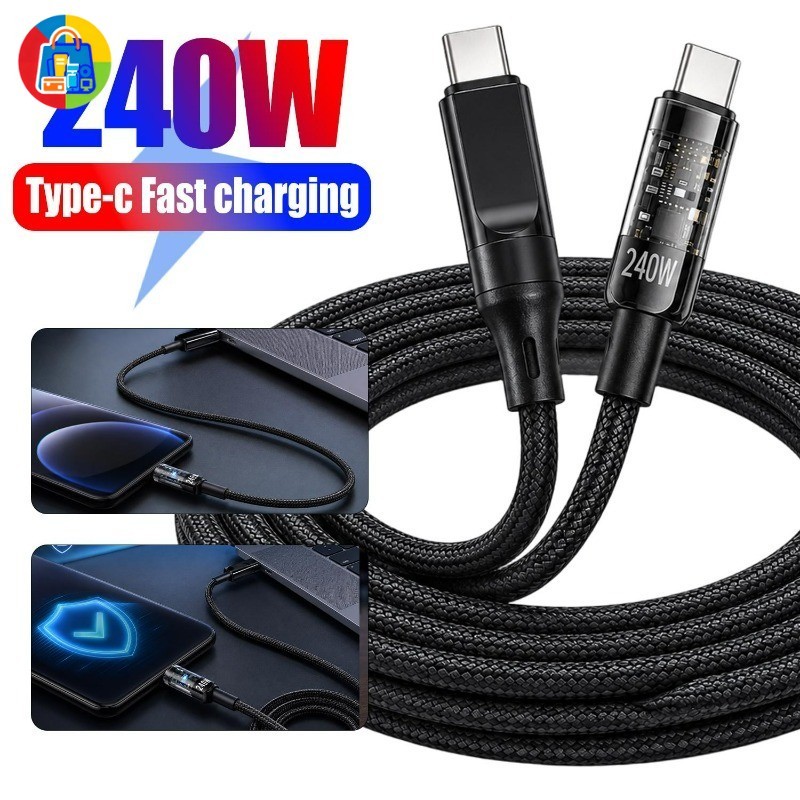 [Em Estoque] Cabo Duplo Tipo C De 240 W-De Carga Rápida Trançado De Nylon Carregamento Rápido-Para Laptop Tablet I-Phone