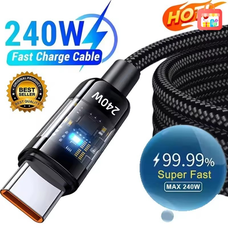 [Em Estoque] Cabo Duplo Tipo C De 240 W-De Nylon Carga Rápida Trançado-Para Laptop Tablet I-Phone Carregamento Rápido/En