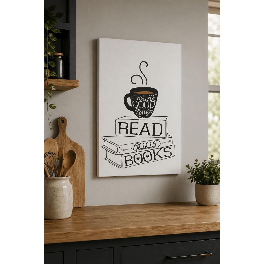 Quadro Decorativo Café Livros Read Good Books Cozinha Cantinho do Café MDF