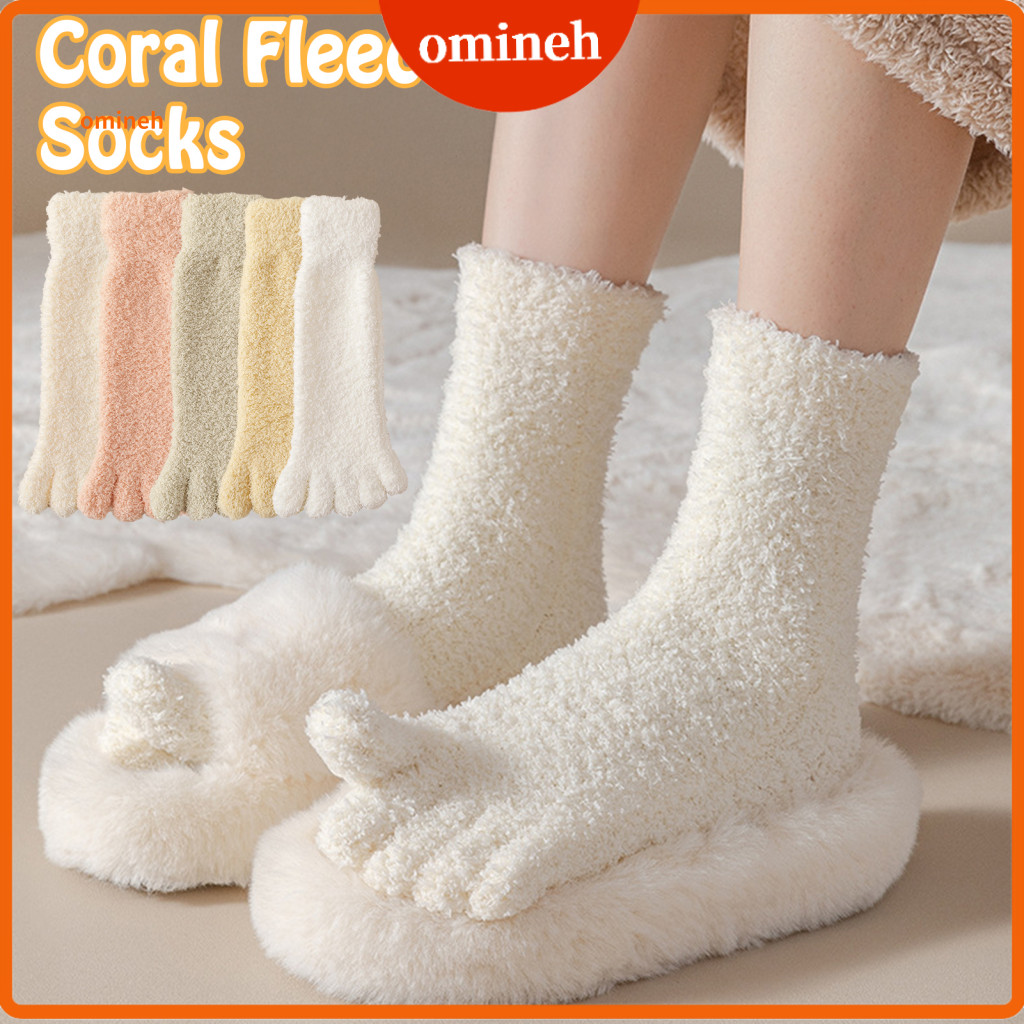 Women Toe Socks Soft Fleece Women’s Coral – Thick Warm Thermal Mid-calf Slippers Fluffy Home Sleeping for Autumn Win