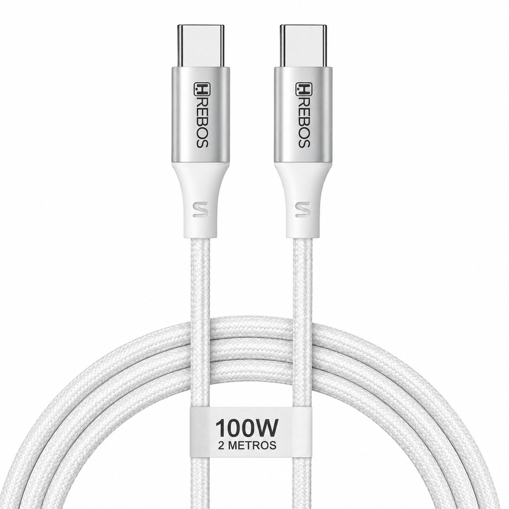 Cabo Tipo C 100w Turbo 1m 2m Trançado Nylon Celular Notebook Tablet Samsung Iphone 15 16 17