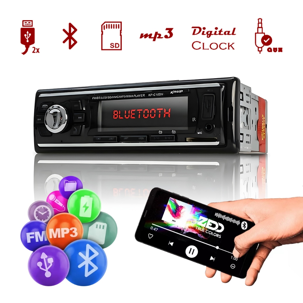 Som Radio Mp3 Automotivo Para Carro Visor Com Led Entrada Usb e Auxiliar Fm Leitor De Cartão SD Lançamento