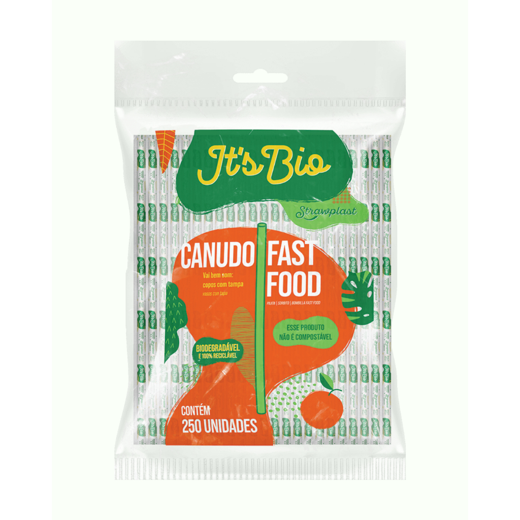 Canudo It's Bio Fast Food 6mm Sachê Individual Papel Transparente 250 unidades