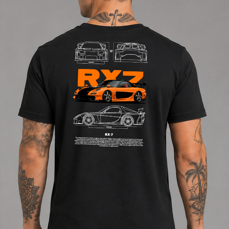 Camisa Camiseta Carro Esportivo Mazda Rx-7 Velozes e Furiosos Camiseta Unissex 100% Algodão Premium Preto Branco