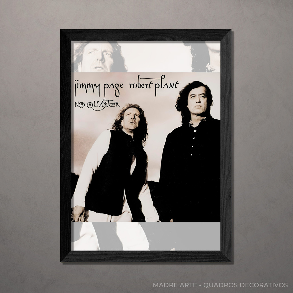 Quadro Decorativo Jimmy Page and Robert Plant  No Quarter A4 Com Vidro