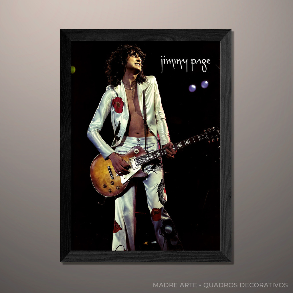 Quadro Decorativo Jimmy Page Led Zeppelin A4 Com Vidro
