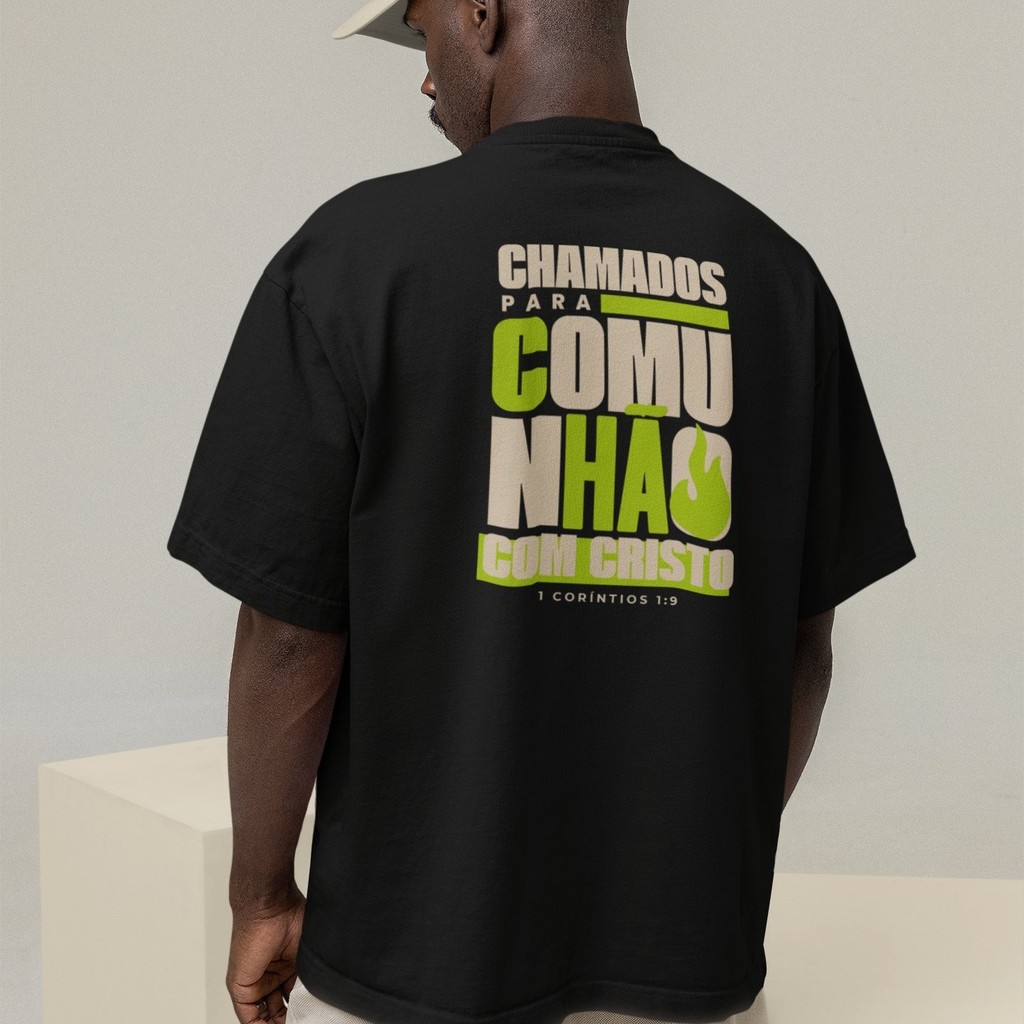 Camiseta Oversized Plus Size Cristã Católica Gola Alta Streetwear Algodão COMUNHÃO 277