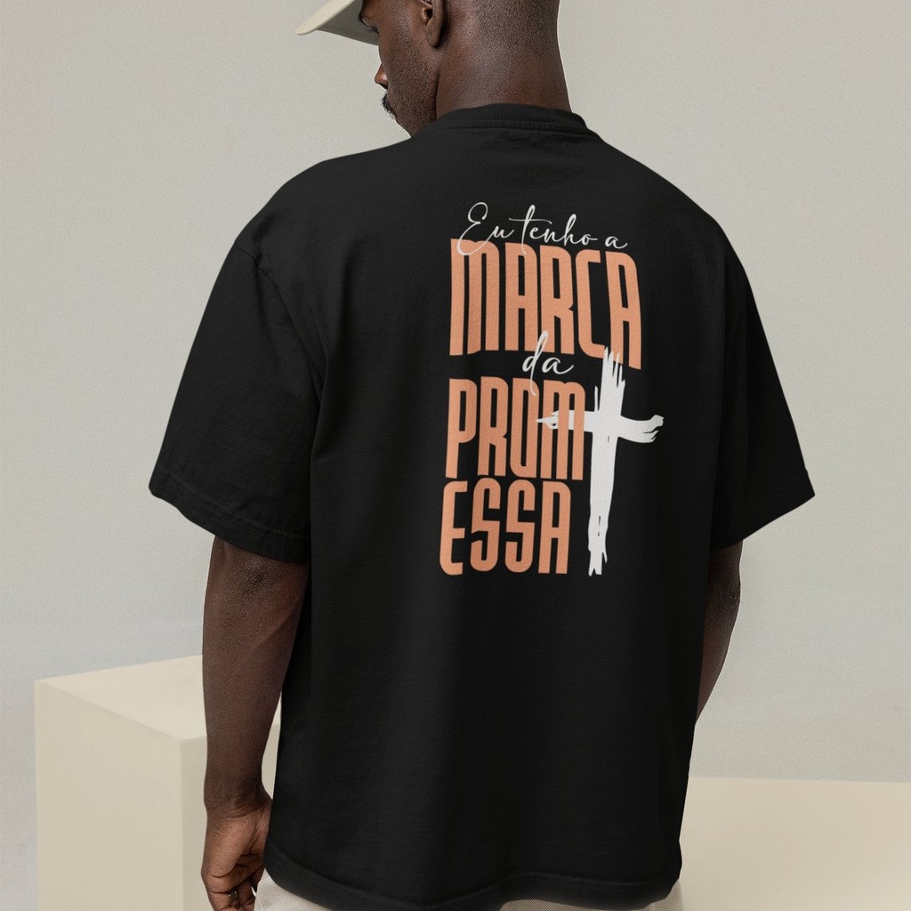 Camiseta Oversized Plus Size Cristã Católica Gola Alta Streetwear Algodão MARCA DA PROMESSA 295