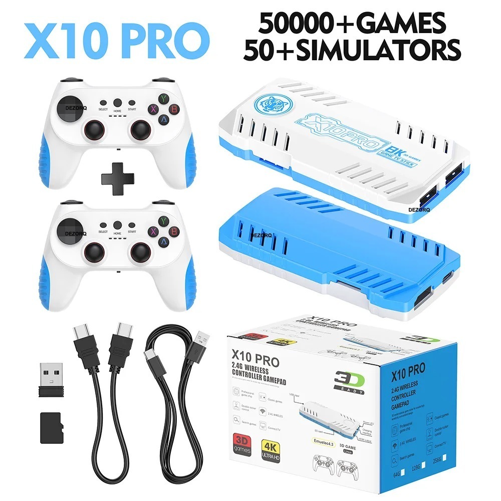 Novo 128G Jogo Vara X10 Pro 4K Vídeo TV Console De Jogos Gamepads Sem Fio Videogame 50000 + De Arcade Clássicos HD Dois