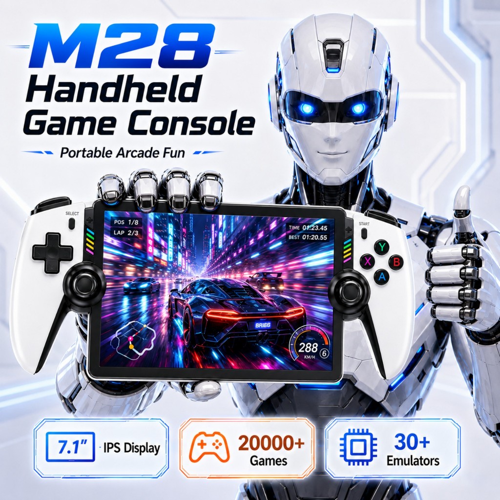 M28 Retro Console De Jogos Portátil 7.1 Polegada LCD Tela HD 30 + Emuladores 128G 4000mAh 3D Duplo Joystick Analógico 20