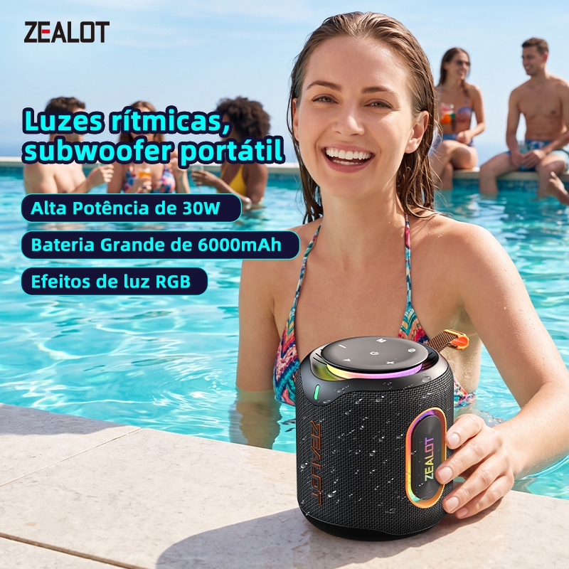 ZEALOT M1 Caixa Som Bluetooth Portátil 30W Bateria 6000 IPX6 Bluetooth 5.4 PD45W QC18W Suporte Cartão TF Shopee Brasil