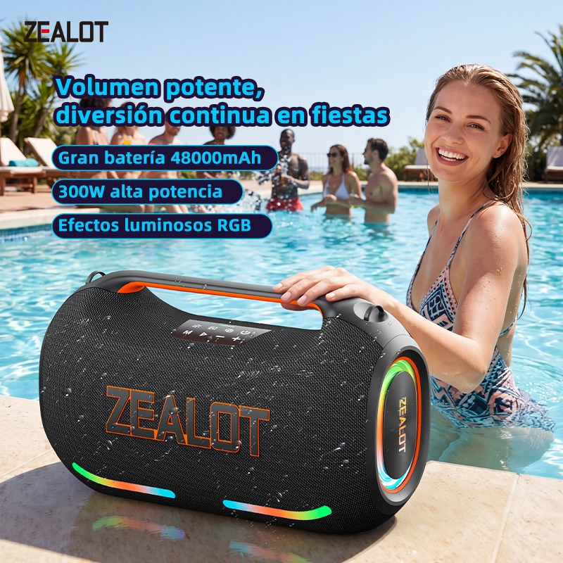 ZEALOT ZE41 Caixa Som Portátil Karaokê 5 Alto-Falantes Subwoofer Bateria 48000 IPX6 PD45W QC18W TWS Microfone Shopee