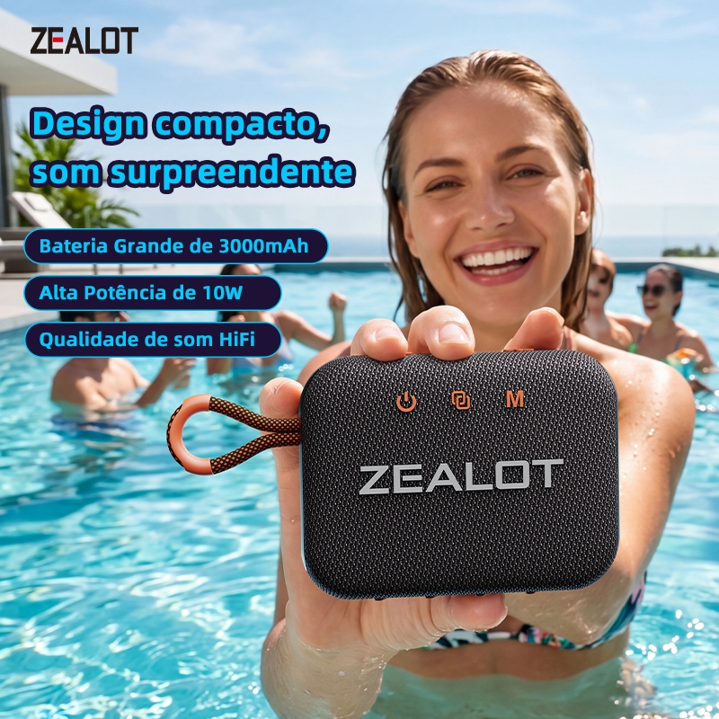 ZEALOT S75 Caixa Som Portátil 10W IPX6 Bateria 3000 PD45W QC18W Tipo-C Cartão TF Acampamento Shopee Brasil
