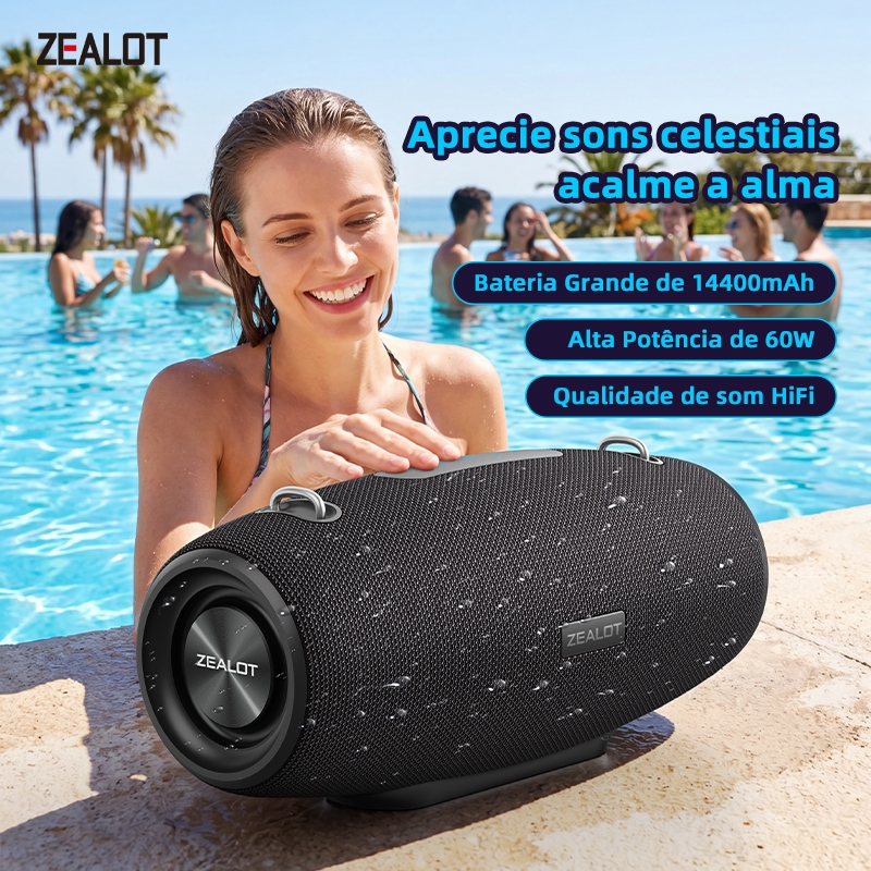 ZEALOT S67 Caixa Som Portátil 60W Bateria 14400 PD45W QC18W Tipo-C Festa Shopee Brasil